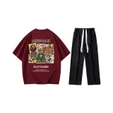 Комплект одежды (Бордовая рубашка с коротким рукавом + черные джинсы)