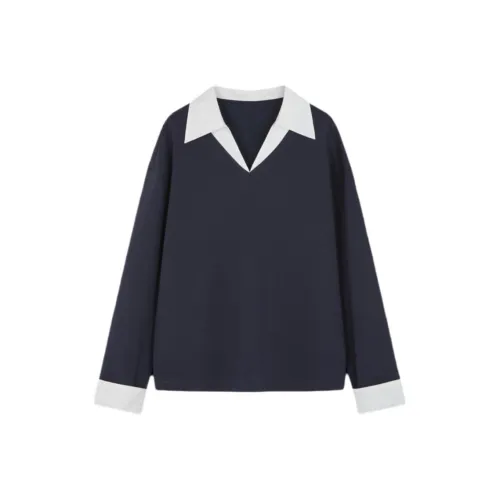 Mo Han Yi Mei Толстовка Женская Темно-синяя и Белая