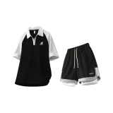 Черная рубашка с короткими рукавами+черные шорты