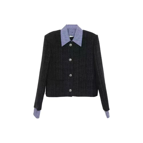 PAZZO Soft CHANEL Inspired Однобортное Mock Двухкомпонентное Пальто Женское Темно-синий