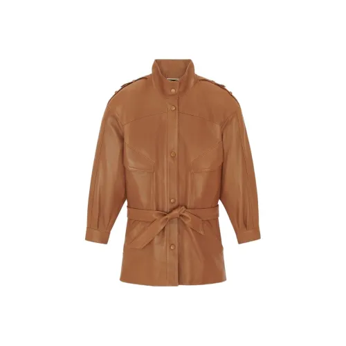 SAINT LAURENT Кожа Куртка Женская Хаки