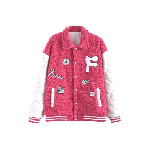 FPMZ Letter Lapel Loose Fit Thickened Cotton Down Jacket Unisex Pink Red FPMZ Буква Отложной воротник Свободный крой Утолщенный хлопковый пуховик Унисекс Розовый Красный