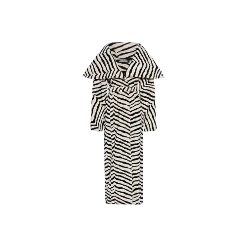 Jacquemus FW24 Драпированный воротник Зебра Пальто Женское Жаккард Зебра Бархат Черный Жаккард Зебра Черный