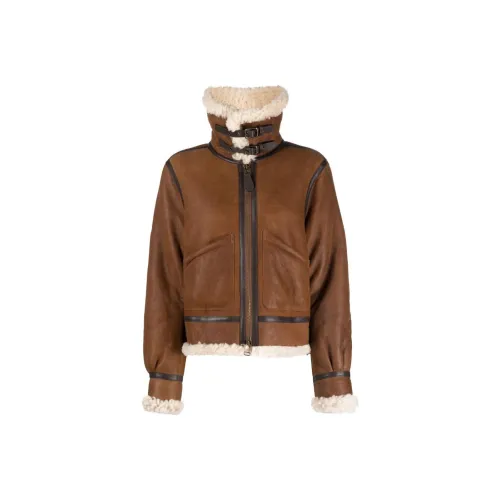 Polo Ralph Lauren кожаная куртка женская цвет кедровый коричневый