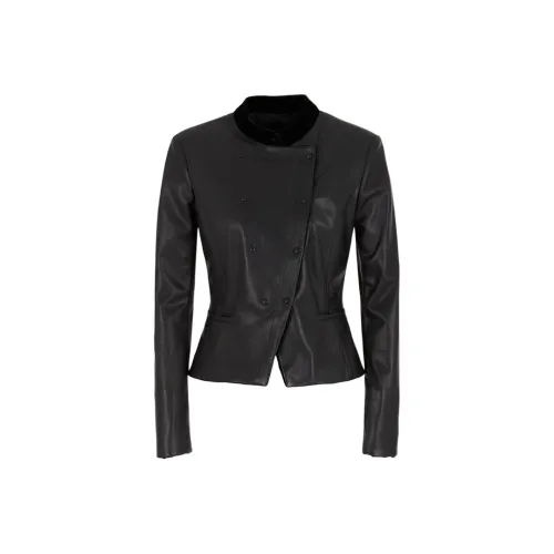 EMPORIO ARMANI FW23 Кожа Куртка Женская Черная