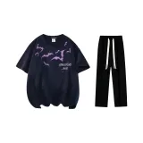 Комплект одежды (Темно-синяя футболка + черные повседневные штаны)