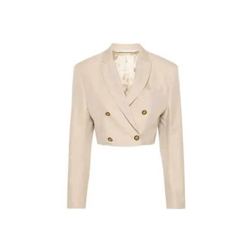 PALM ANGELS Брейстед Укороченный Блейзер Бизнес Костюм Женский Коричневый