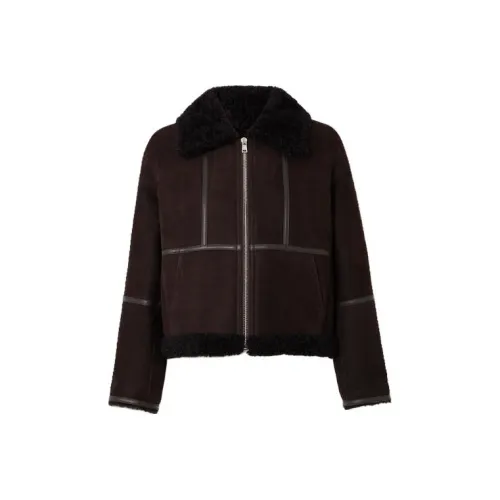 Yves Salomon FW23 Кожа Куртка Женская Темно-Коричневая