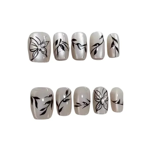 Gentle Welcome Willow Лист Бабочка False Nail Короткий LADDER Серебряный Однотонный Кошачий глаз