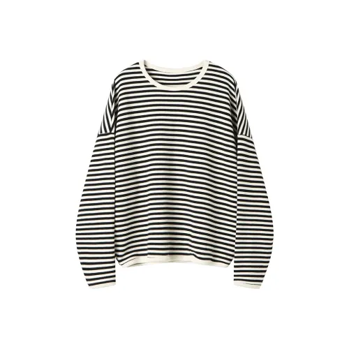 Корейский стиль Толстовка Женская Черно-белые полосы