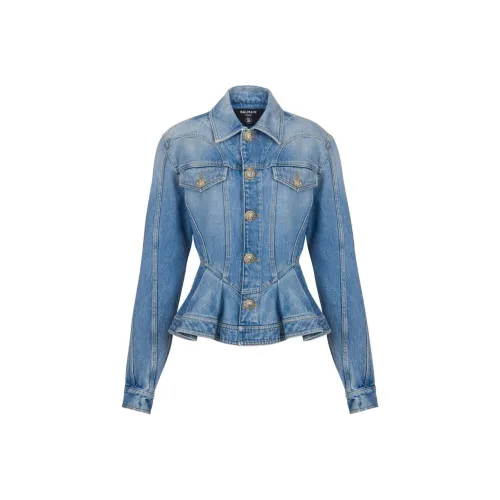 BALMAIN SS24 Denim Jacket Women's Blue BALMAIN SS24 Деним Куртка Женская Синяя