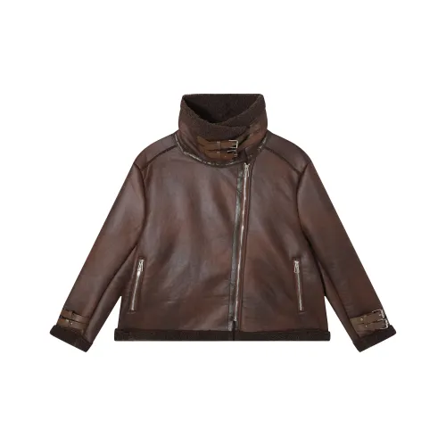 TORIGHT кожаная куртка женский кофейный