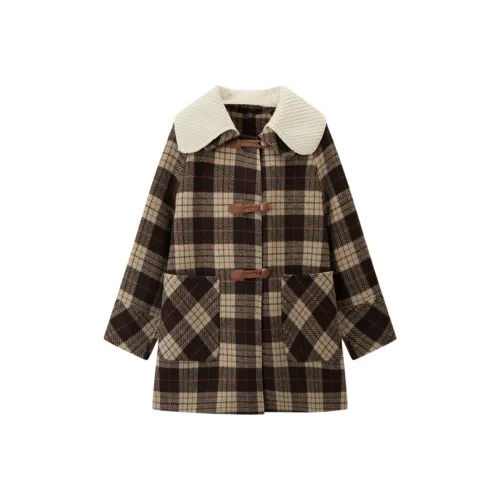 EICHITOO Пальто Женское Темно-Коричневый Клетка 65