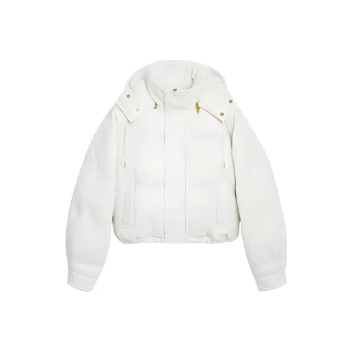 CELINE FW21 Однотонный Съемный капюшон Свободный крой Короткий пуховик Женская Белая