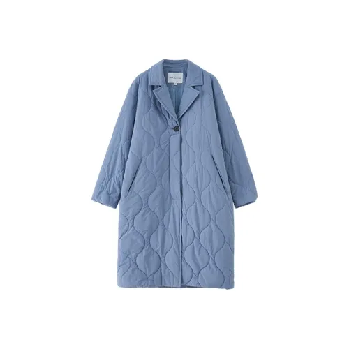 DEER AND FLYER Однотонный Отложной воротник Умеренный MID Длина Пуховая куртка Женская Пыльно-синий