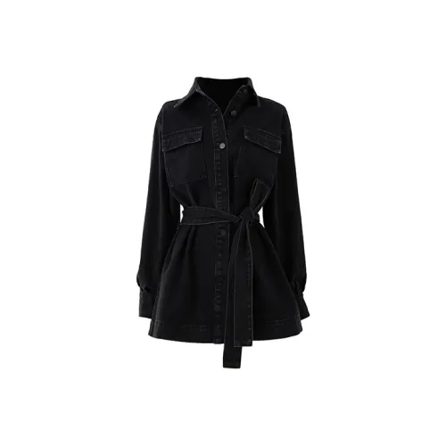 SOON FLOWER Деним Куртка Осенняя Женская Черная