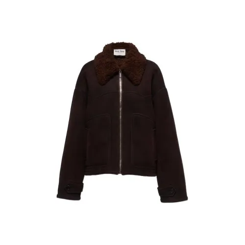 MIU MIU FW22 Кожа Куртка Женская Бордовая