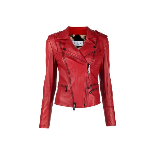 PHILIPP PLEIN FW22 Кожа Куртка Пальто Женские Красный