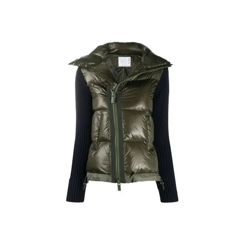 Sacai совместный бренд FW21 Однотонный Отложной воротник Пуховая куртка Женская Зеленая