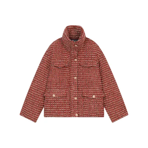 ELF SACK Пуховик Женский Красный Клетка