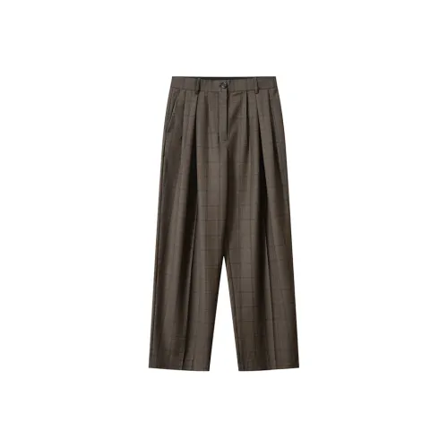 MOSIIMORII Повседневные брюки Женские Коричнево-кофейный Клетчатый