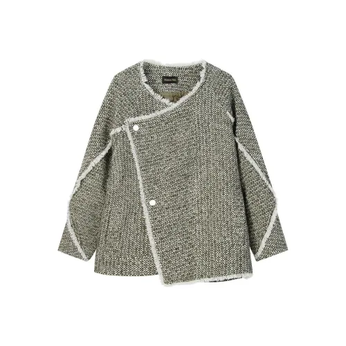 Maison Mai Хлопковый пуховик женский зеленый + белый цветочный Weave