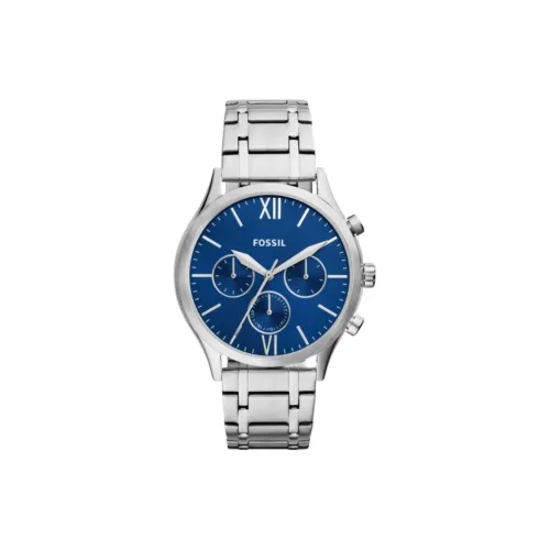FOSSIL Наручные часы Кварцевый механизм Нержавеющая сталь Ремешок 44 мм Синий циферблат Мужские часы