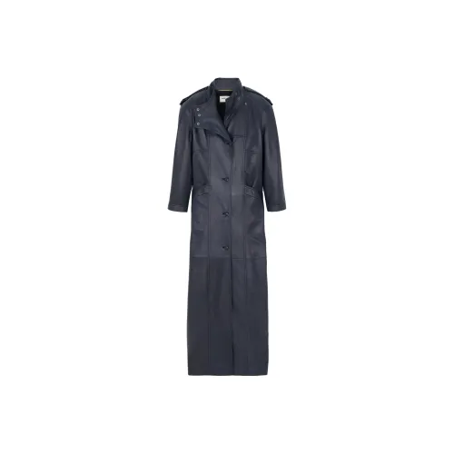 SAINT LAURENT Кожа Куртка Женская Темно-синяя