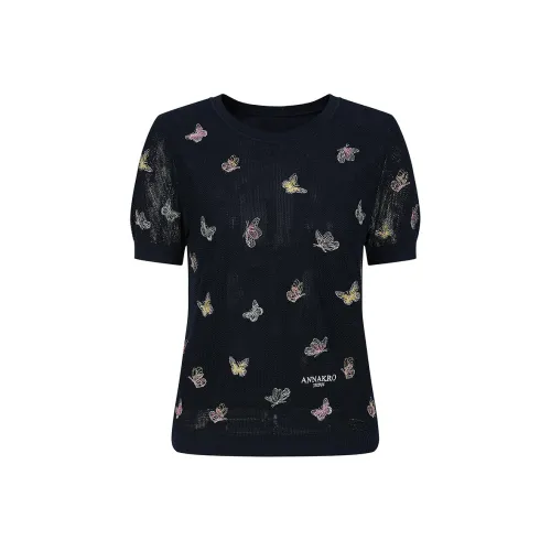 JZ. ANNAKRO Трикотаж Женский Цветочный Темно-Синий