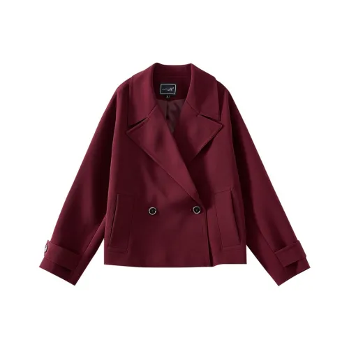 OUNIXUE Cropped Coat Women's Burgundy