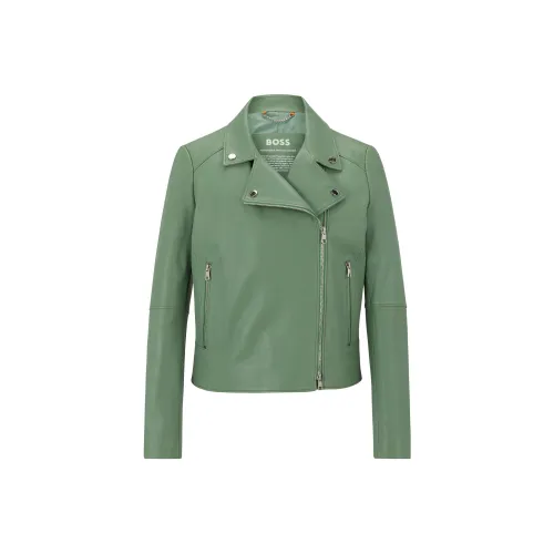 Hugo Boss SS23 Кожа Куртка Женская Светло-Зеленая