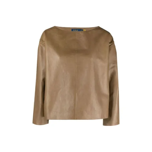 Polo Ralph Lauren кожаная куртка женская светло-коричневого цвета