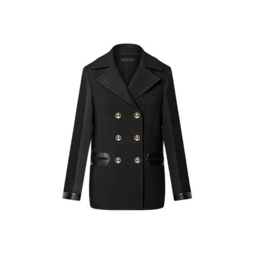 LOUIS VUITTON FW23 Кожа Accent Двойной Крой Пальто Женское Темно-Серый