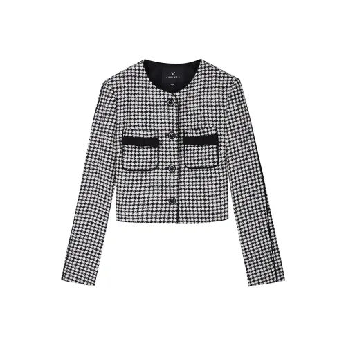 Yu Qianwen Укороченная куртка женские в узоре "гусиная лапка"