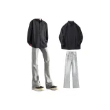 Черная рубашка с длинным рукавом + дымчато-серые джинсы