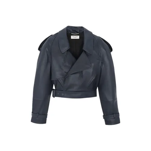 SAINT LAURENT Кожа Куртка Женская Синяя