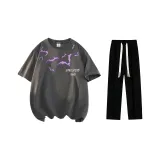 Комплект одежды (Темно-серая футболка + черные повседневные штаны)