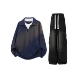 Темно-синий синий топ + черные штаны