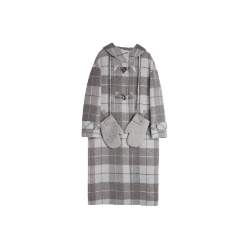 ELLE Серое Клетчатое Женское Пальто