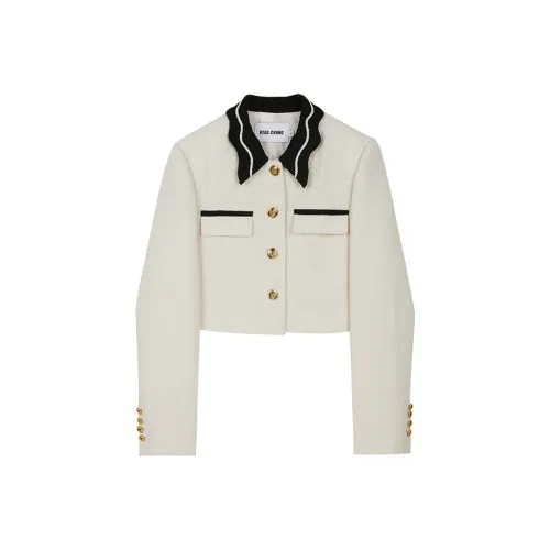 VEGA CHANG SS24 Шерсть Короткий Пальто Женские Натуральный Белый Шоколад