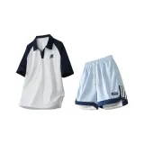 Светло-серый Фотиния Рубашка с коротким рукавом + Ледниково-синие Шорты