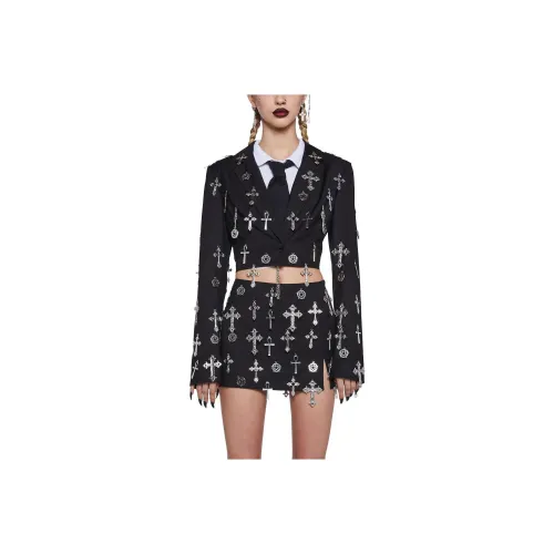 Dolls Kill Widow Idol Worship Cropped Blazer Бизнес Костюм Женский Черный Черный