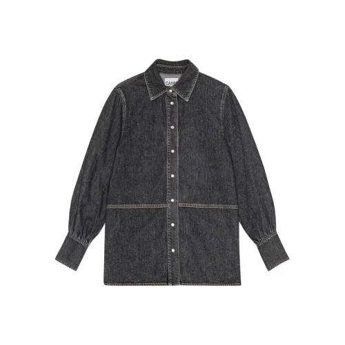 GANNI Denim Shirt Coat Women's Black