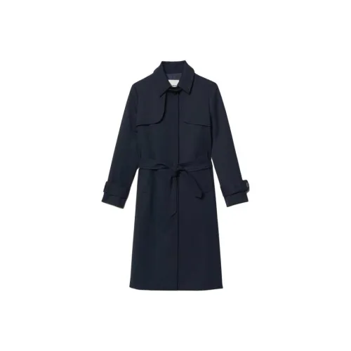 Sandro Тренчкот с Плиссированным Вставкой Пальто Женское Морской Синий