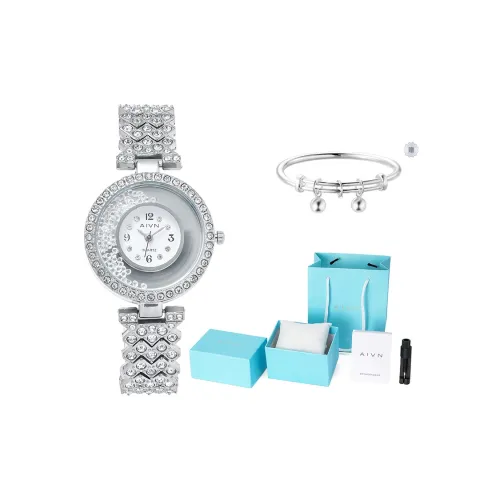 AIVN Искрящийся Песочный Лоток с Full Ромб Гипсофила Кварцевый механизм Сплав Ремень Часы Женские Белый Циферблат