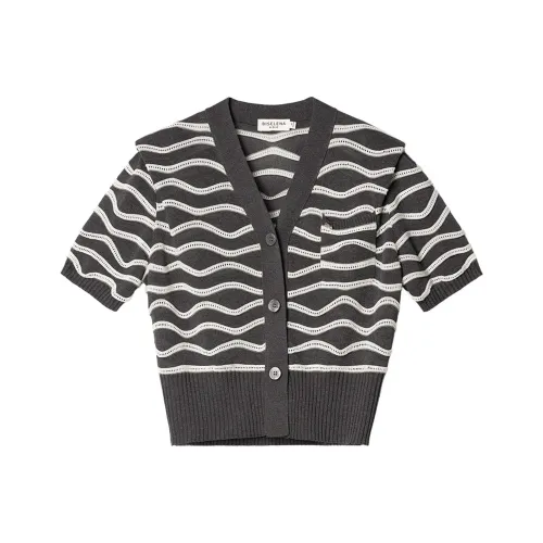 Bethine Короткий рукав Трикотаж Женский Серый Белый Полосы