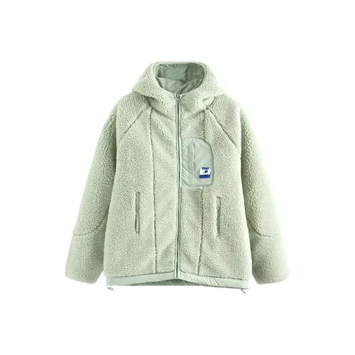 FPMZ Однотонный С капюшоном Свободный крой Утолщенный Пуховик Унисекс Мятно-зеленый