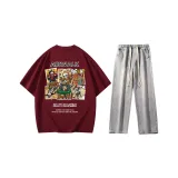 Комплект одежды (Бордовый с коротким рукавом + Светло-синие джинсы)