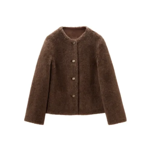 OVV Темно-коричневый Однотонный B3 Женское Пальто