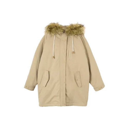 UNRETRO Однотонный С капюшоном Свободный крой Утолщенный и с флисовой подкладкой Пуховая куртка Женская